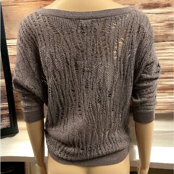 Express Brown Metallic Glitter Shimmer Knit Batwing Short Sleeve Top Womens S - Picture 6 of 12